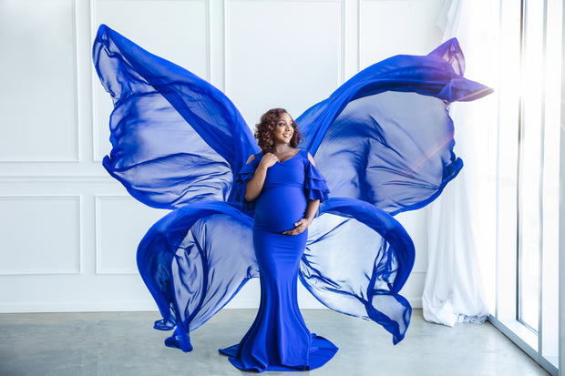 Royal Blue Ruffled Maternity Gown Maternity Gown for Photo Shoot and Baby Showers