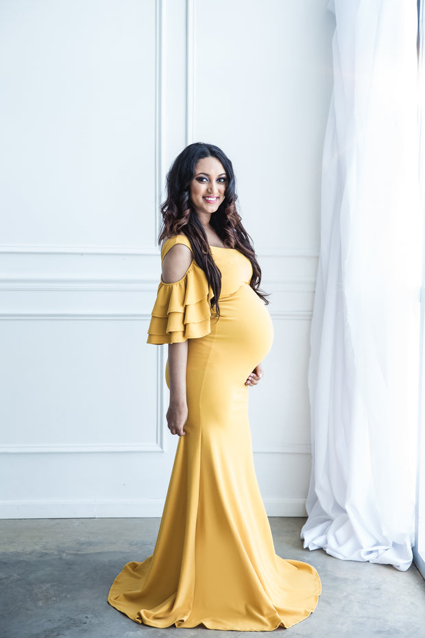 Mustard Yellow Maternity Gown for Photo Shoot and Baby Showers -Sunflower Maternity Dress