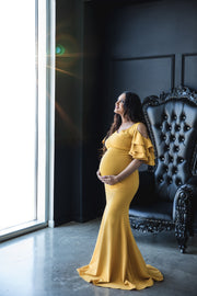 Mustard Yellow Maternity Gown for Photo Shoot and Baby Showers -Sunflower Maternity Dress