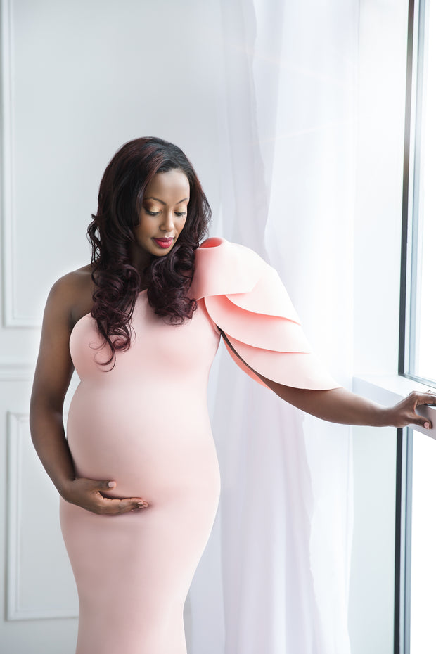 Blush Pink Maternity Gown for Photo Shoot and Baby Showers - Tulip Maternity Dress