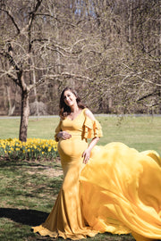 Mustard Yellow Maternity Gown for Photo Shoot and Baby Showers -Sunflower Maternity Dress