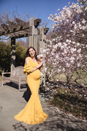 Mustard Yellow Maternity Gown for Photo Shoot and Baby Showers -Sunflower Maternity Dress